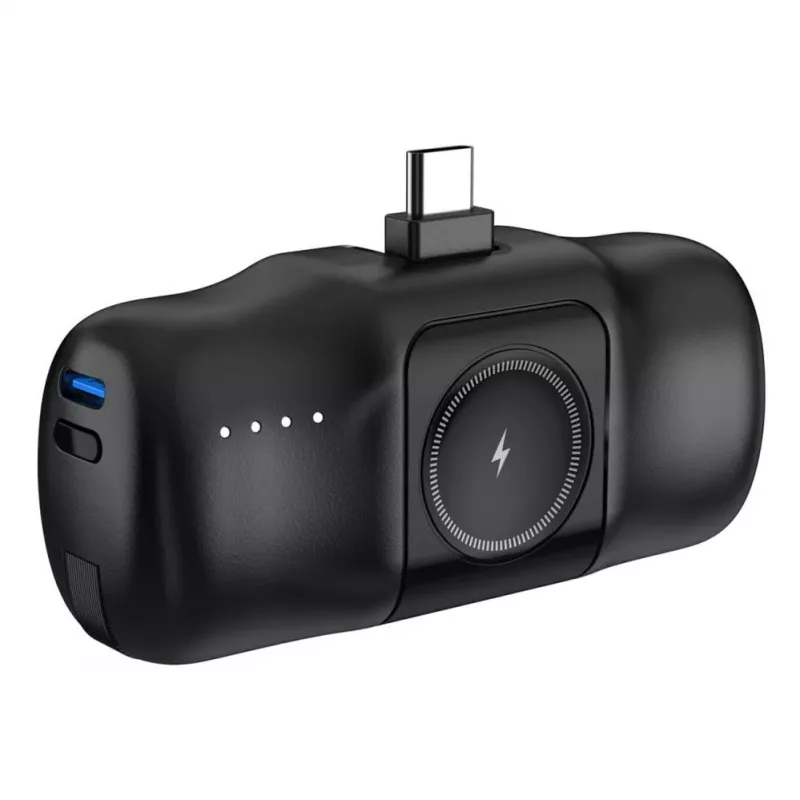 Mini Power Bank Wozinsky WF16-YCS 5000mAh 15W USB-C with Built-in USB-C Cable and Apple Watch Charger - Black