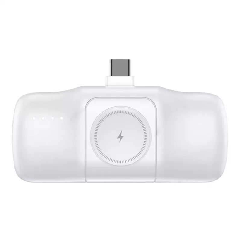 WOZINSKY WF16-YCS Mini Power Bank 5000mAh 15W USB-C with Built-in USB-C Cable and Apple Watch Charger - White