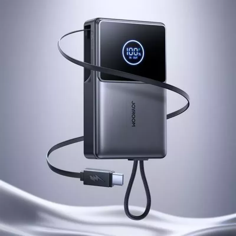 Joyroom JR-PR1 10000mAh 22.5W Power Bank with Built-in Retractable USB-C Cable Black