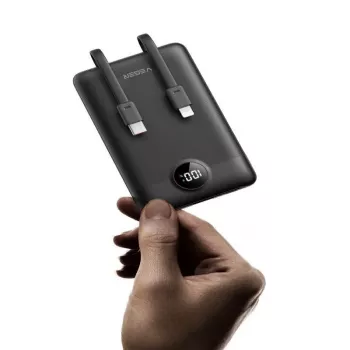 VEGER Powerbank C11 (W1170) PD QC3.0 22.5W 10000 mAh with Built-in USB-C and Lightning Cables, Black