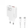 Dudao A30EU GaN 30W USB-C USB-A Wall Charger with USB-C to USB-C Cable 1m White