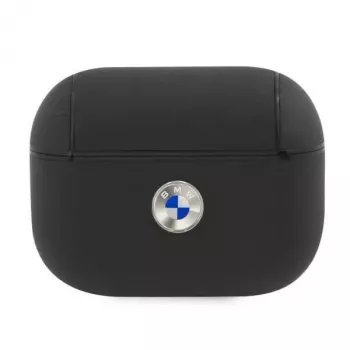 BMW AirPods Pro Cover Genuine Leather Silver Logo Black