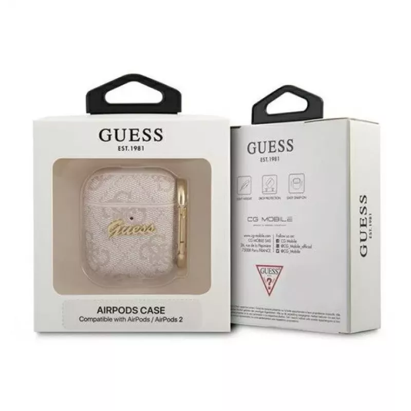 Guess Apple AirPods 1/2 Cover 4G Script Metal Collection Pink