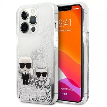 Karl Lagerfeld Apple iPhone 13 Pro Liquid Glitter Choupette Case Silver