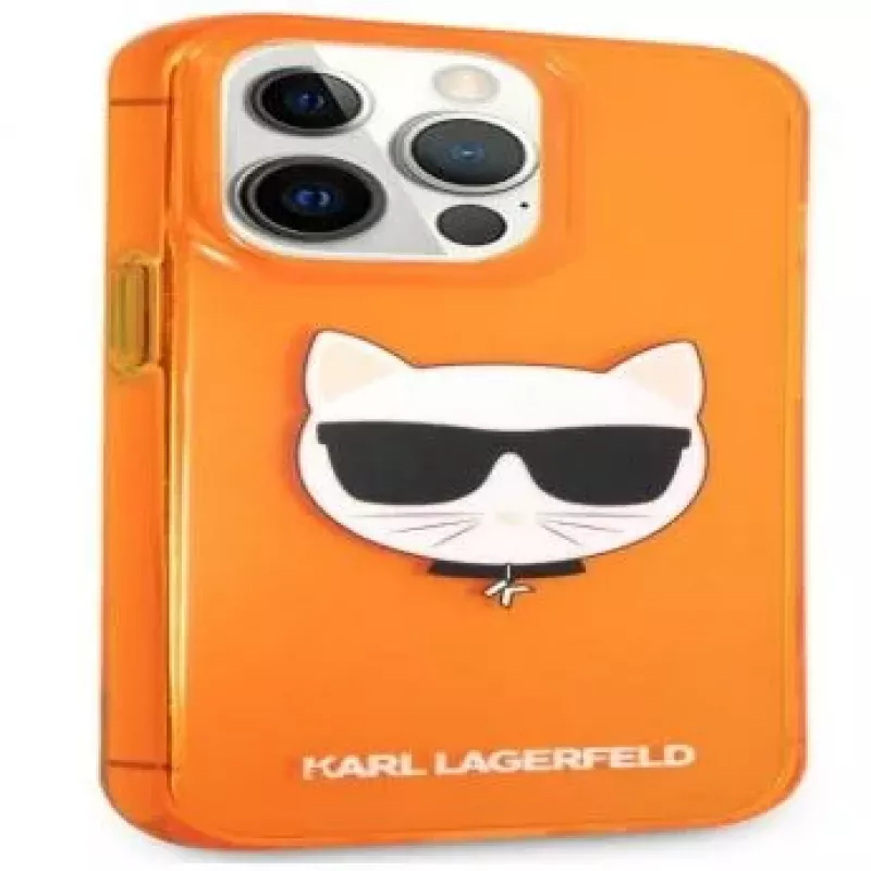 Karl Lagerfeld Apple iPhone 13 Pro Fluo TPU Choupette Head Case Orange