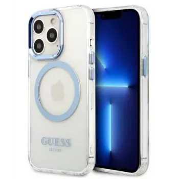 Guess Apple iPhone 13 Pro Max 6.7 inch Hard Case Metal Outline Magsafe Transparent Blue