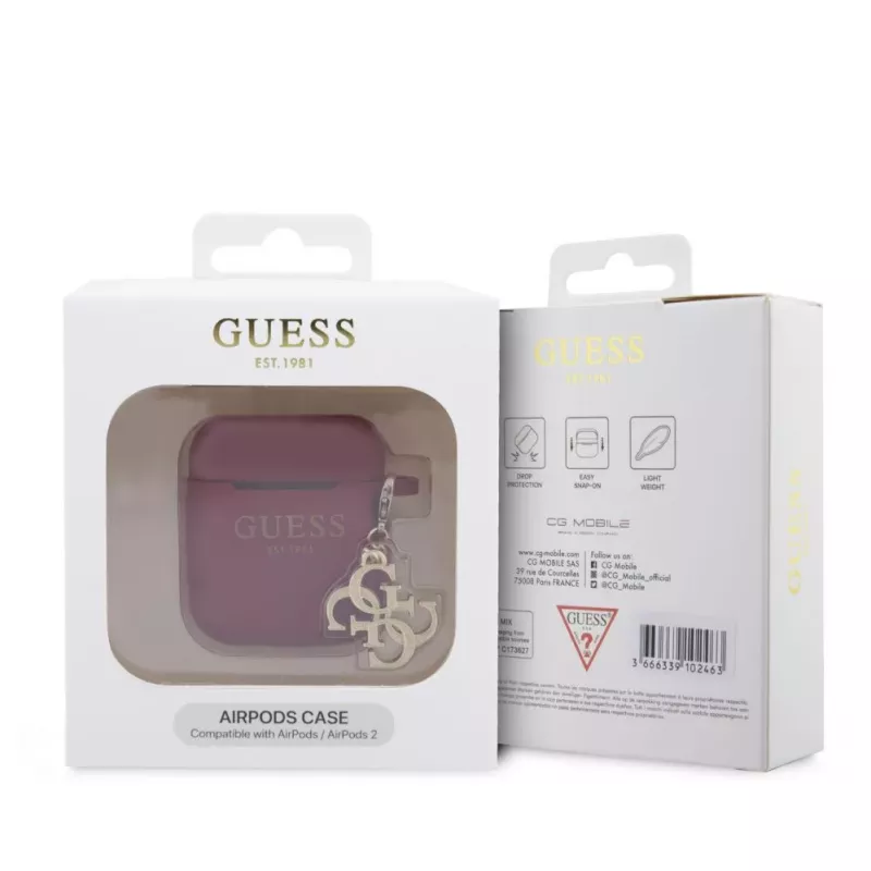 Guess Apple AirPods 1/2 Case Silicone Classic Logo Gold With 4G Charm Magenta
