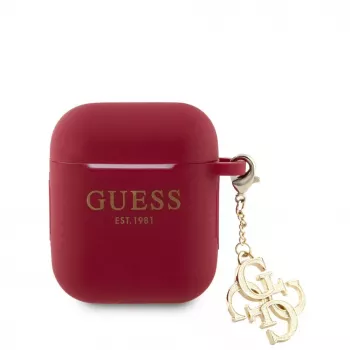 Guess Apple AirPods 1/2 Case Silicone Classic Logo Gold With 4G Charm Magenta