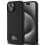 Lacoste Apple iPhone 15 6.1 inch Liquid Silicone Microfiber Croc Logo Magsafe Back Cover Black
