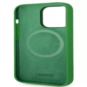 Lacoste Apple iPhone 15 6.1 Liquid Silicone Microfiber Croc Logo Magsafe Back Cover Green