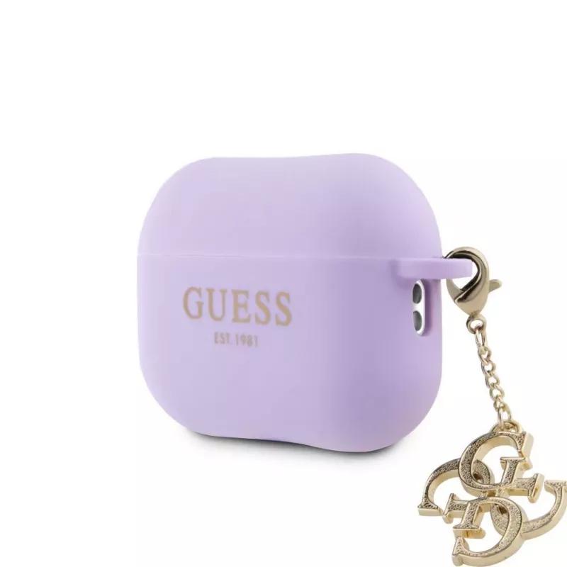 Guess Apple AirPods Pro 2 Case Silicone Classic Logo Gold With 4G Charm Purple