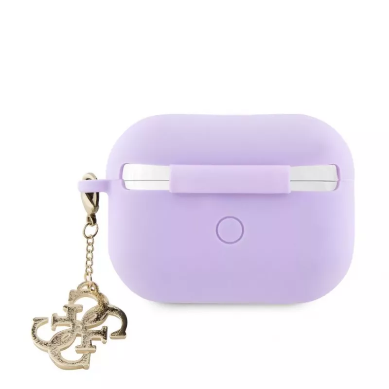 Guess Apple AirPods Pro 2 Case Silicone Classic Logo Gold With 4G Charm Purple