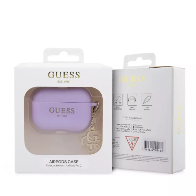 Guess Apple AirPods Pro 2 Case Silicone Classic Logo Gold With 4G Charm Purple