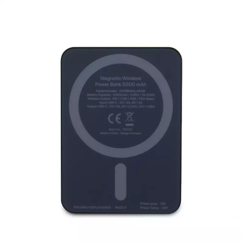 Guess Power Bank 5000mAh 15W MagSafe And Regular Charge With Metal Script Logo Black