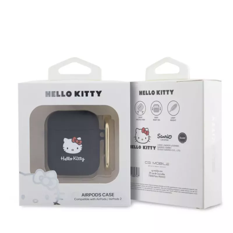 Hello Kitty Liquid Silicone 3D Kitty Head Logo Case for AirPods 1/2 Black