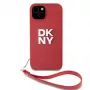 DKNY PU Leather Stack Logo Wrist Strap Case for iPhone 15 Red