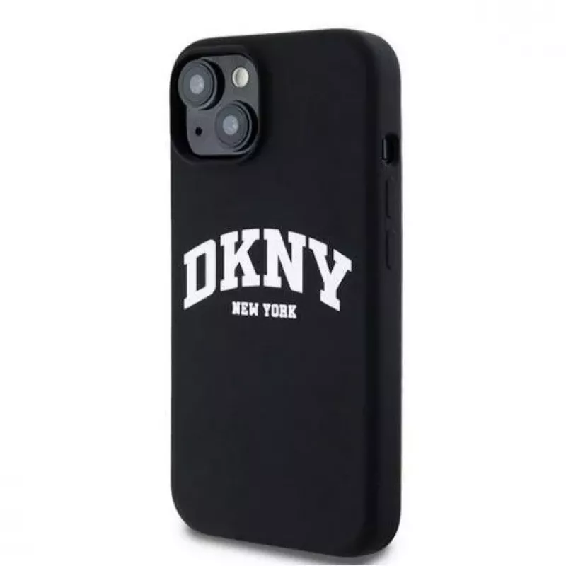 DKNY Apple iPhone 15 Hardcase Liquid Silicone White Printed Logo MagSafe Black