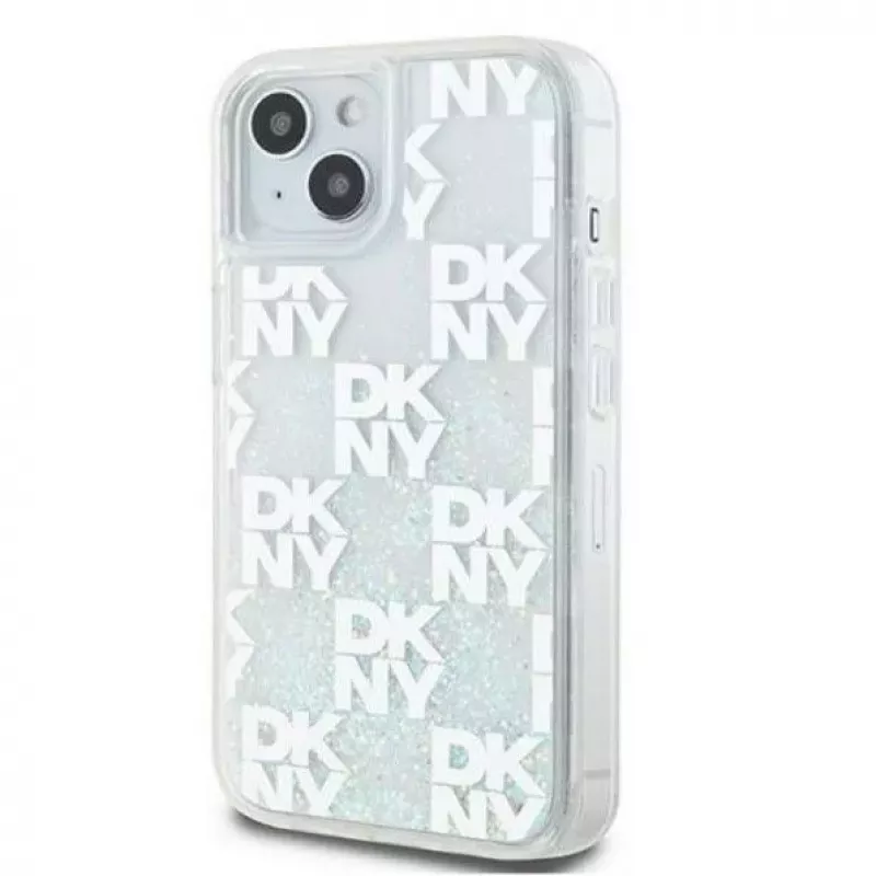 DKNY Apple iPhone 15 Hardcase Liquid Glitter Multilogo White