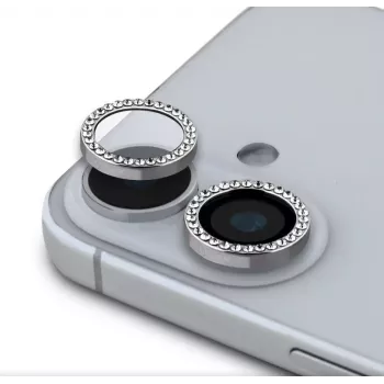 Guess Apple iPhone 16/16 Plus Fixed Glitter Protective Lens Silver