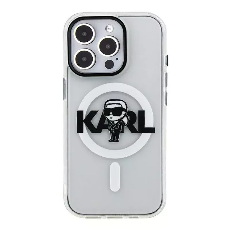 Karl Lagerfeld Apple iPhone 15 Pro Max Silicone Case with MagSafe IML KL Sketch Logo Transparent
