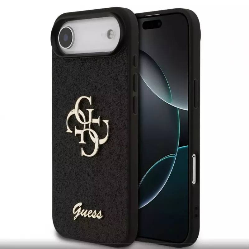 Guess Apple iPhone Air PU Fixed Glitter 4G Metal Logo Case Black