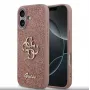 Guess Apple iPhone 15 Pro Max PU Fixed Glitter 4G Metal Logo Case Pink