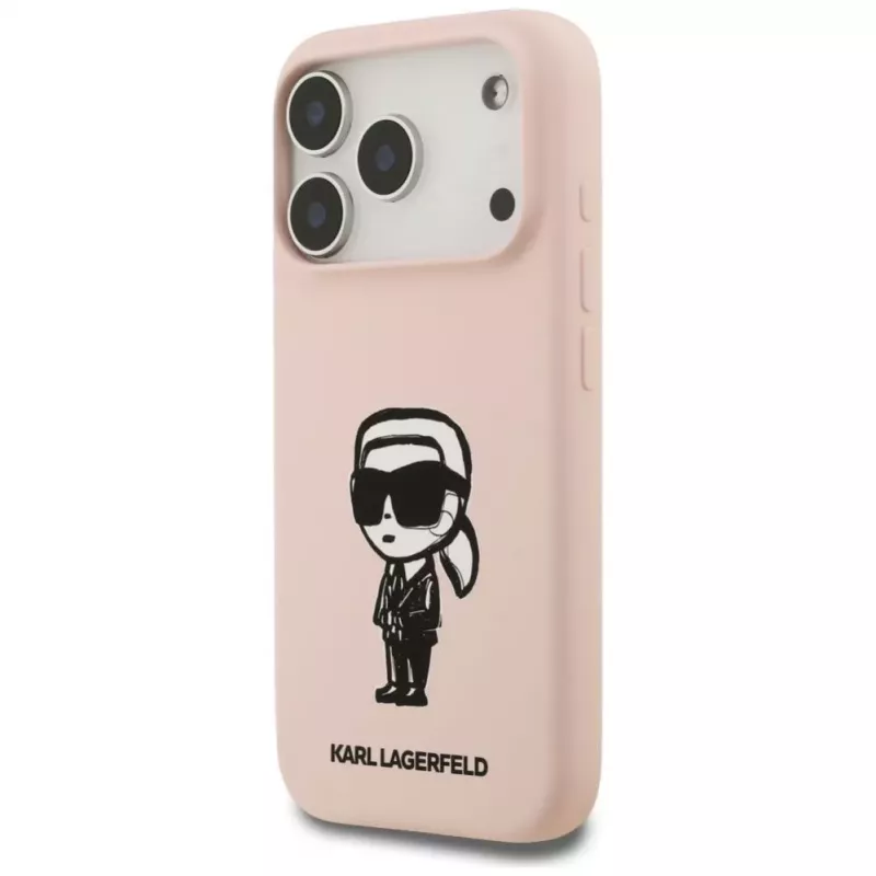 Karl Lagerfeld Silicone Case for iPhone 17 Pro with MagSafe, KL Sketch & Logo, Pink