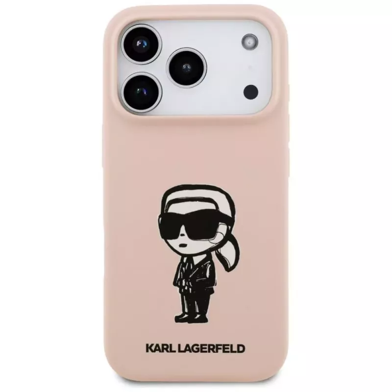 Karl Lagerfeld Silicone Case for iPhone 17 Pro with MagSafe, KL Sketch & Logo, Pink