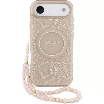 Guess Apple iPhone 17 Air Silicone Case with MagSafe Flowers Allover with Pearl Strap Pink