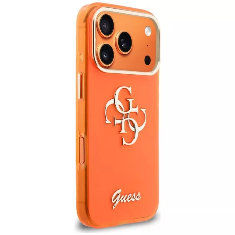 Guess IML 4G Script Metal Case for iPhone 15 Pro - Orange