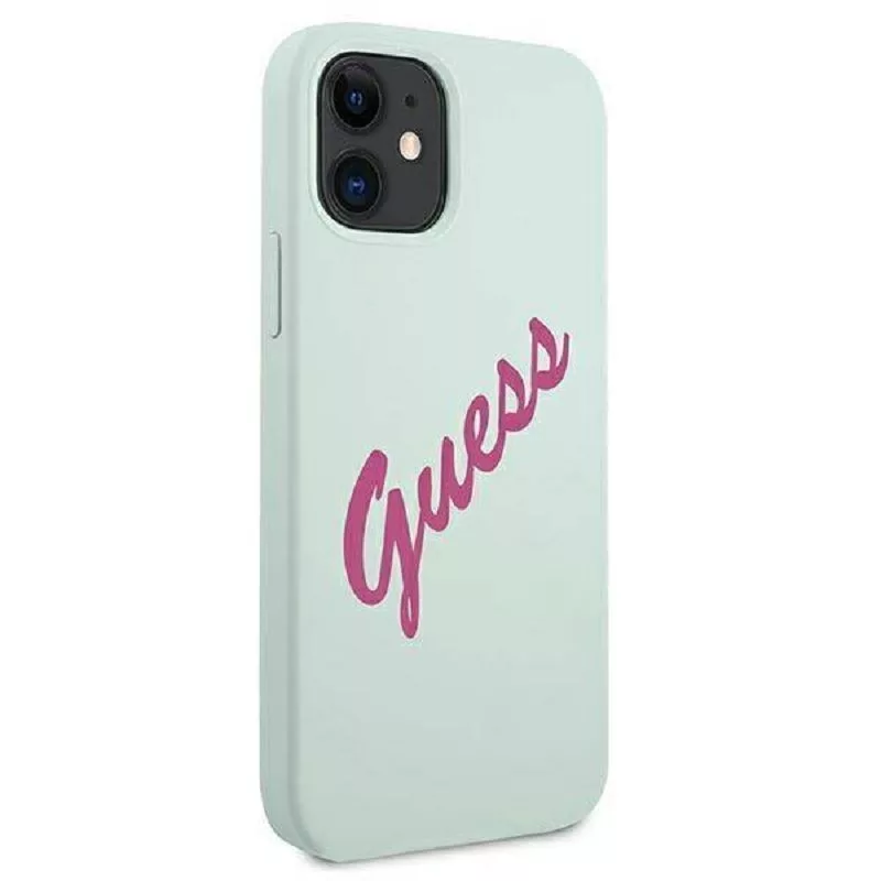 Guess Apple iPhone 12 Mini 5.4'' Vintage Fuschia Script Cover Blue