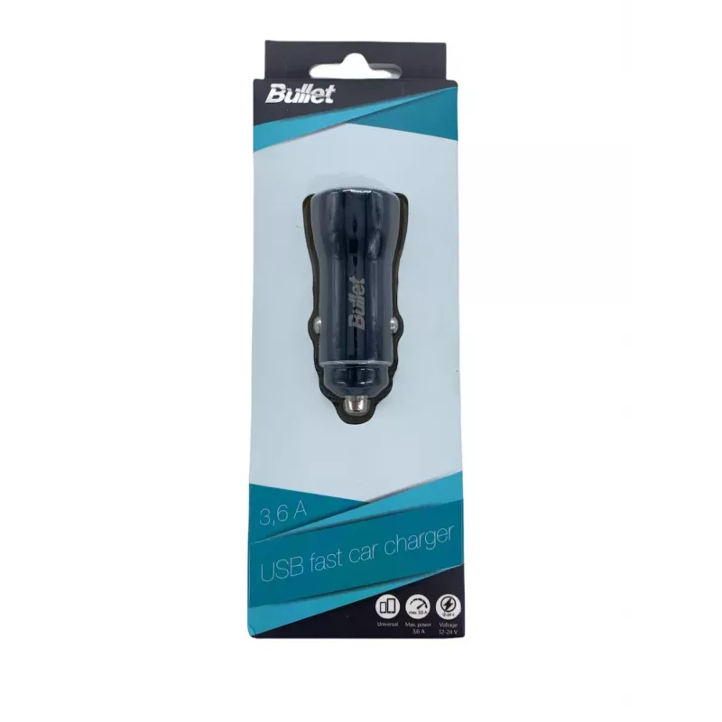 BULLET USB Car Charger Q3.0 + Type C 2.4A Black
