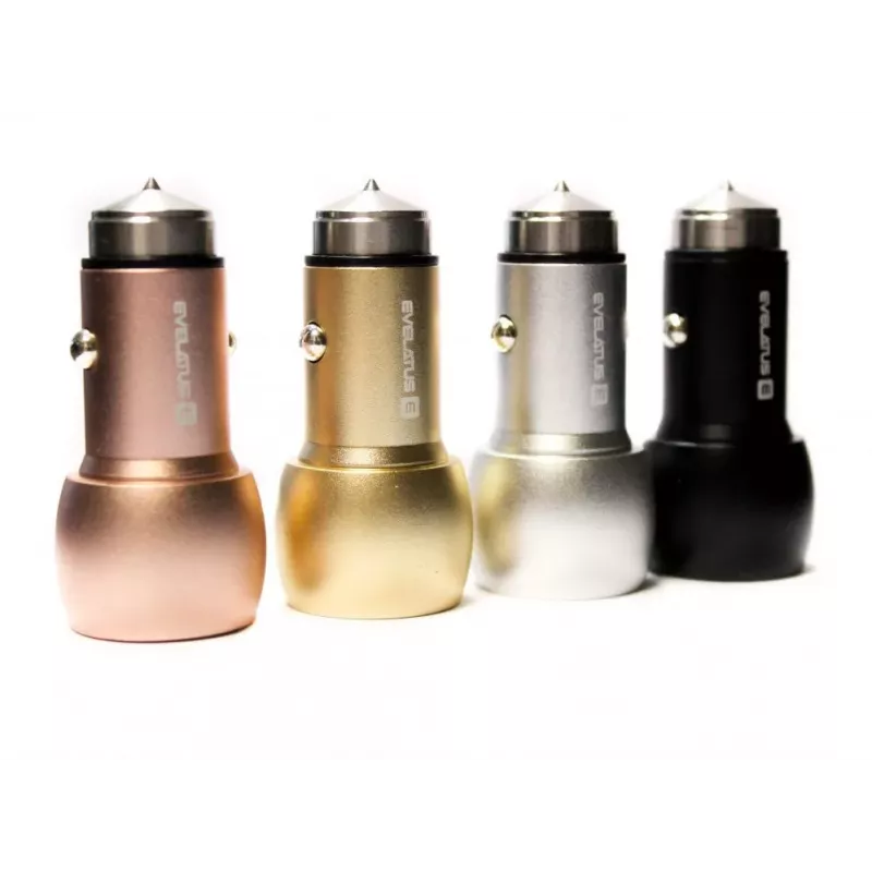 Evelatus ECC01 GOLD Car Charger 2 USB Ports 3.1A with Stainless Steel Escape Tool Gold