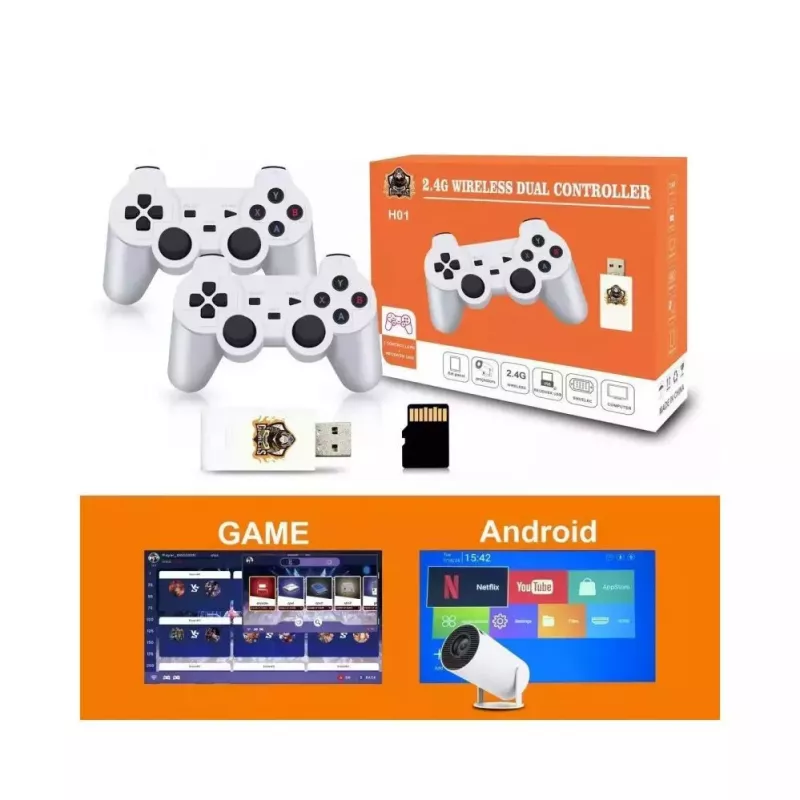 GameBox HY00 64bit Retro 20K Game 4K HDMI Stick Console / Android Box with 2x Wireless Controllers White
