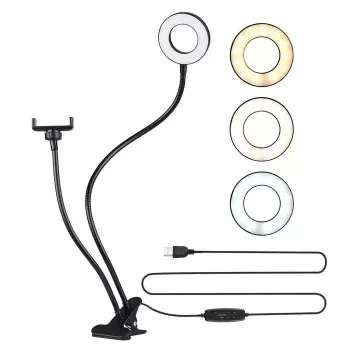 Elight TF Desk Clip Live Stream Selfie 11cm Ring LED Light with 30cm Flexible Tube Phone Holder Black