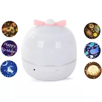 Kiddyz WH-16E Dream Projection Night Lamp (12x12x12 cm) with 6 Pattern Films USB-C Rechargeable White