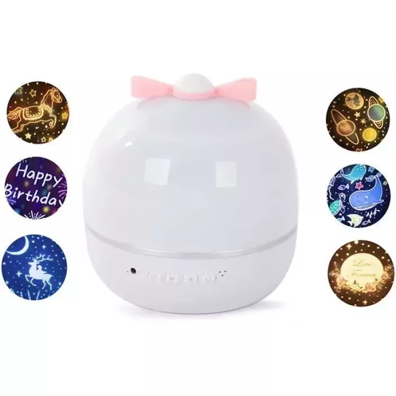 Kiddyz WH-16E Dream Projection Night Lamp (12x12x12 cm) with 6 Pattern Films USB-C Rechargeable White