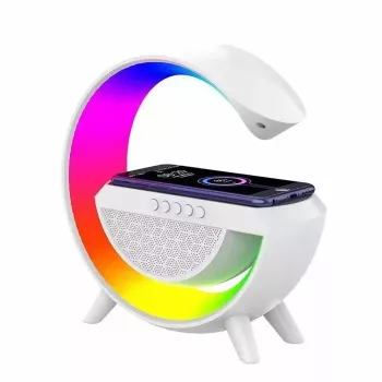 Elight G Shape Speaker Lamp with RGB LED Lighting and Wireless Smart Device Charger White