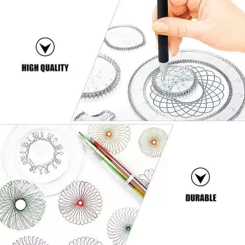 iLike 28pcs Spiral Drawing Ruler Set Includes Gears Pens A4 Paper Tutorial ABS Plastic
