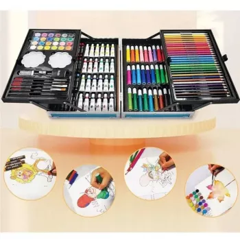 iLike Stationery Art Set for Kids 145pcs Creative Drawing Kit Pink Case