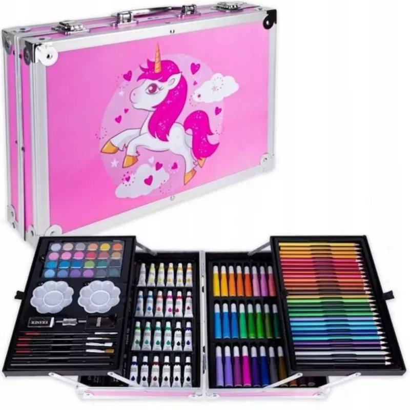 iLike Stationery Art Set for Kids 145pcs Creative Drawing Kit Pink Case