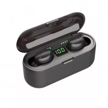 WoW F9 Sport & Leisure Super-Fit TWS Bluetooth 5.1 Stereo Earphones with HD Mic LED Charging Case Black