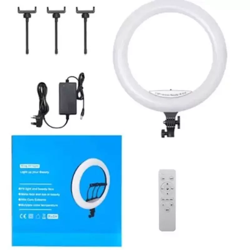 Elight SR18 45cm LED Light Ring with 3x Smartphone Holder + 220V Adapter + BT Remote Black