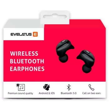EVELATUS EBE01BK True Wireless Stereo In-Ear Bluetooth 5.0 Earphones with Charging Case, IPX4, Black