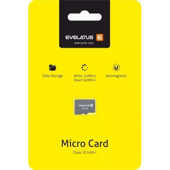 Evelatus MicroSDXC 64GB Class 10 UHS-I U1 V10 Memory Card 60MB/s Read 20MB/s Write