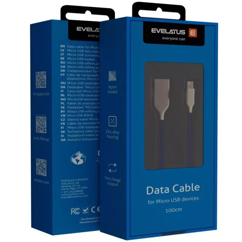 Evelatus Micro-USB Cable EDC04 Blue 1m