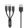 iLike Charging Cable 3 in 1, USB-A to USB-C/Lightning/Micro USB, Nylon Braided, 1.2m, Black