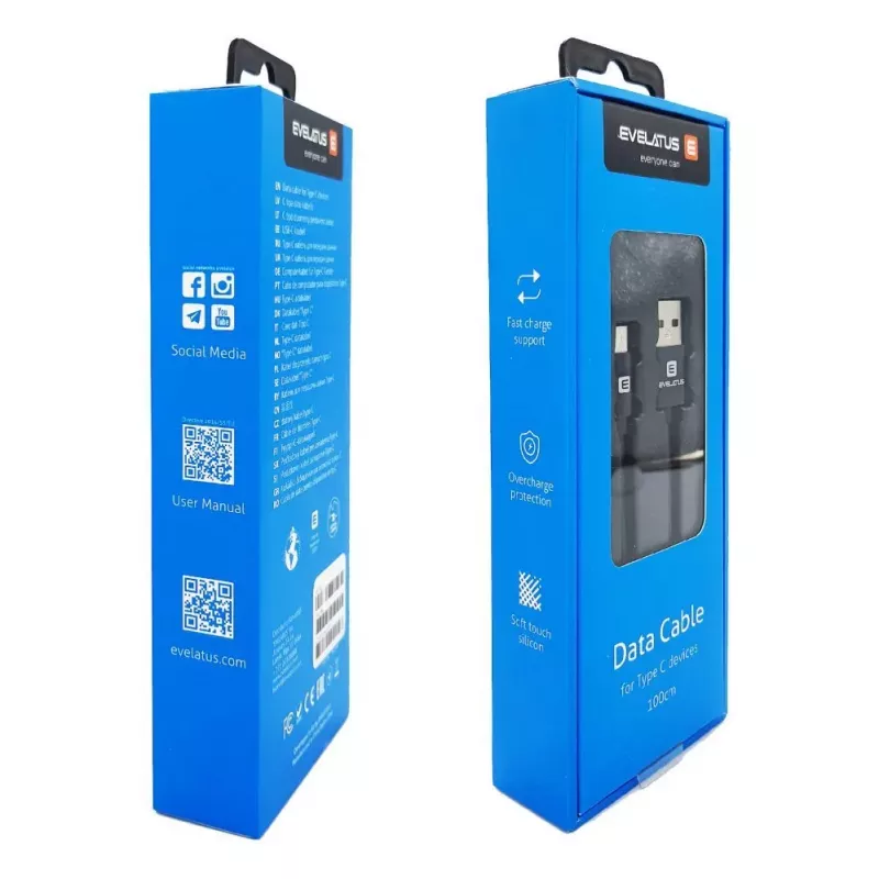 Evelatus Data Cable for Type-C Devices, TPC07 Black