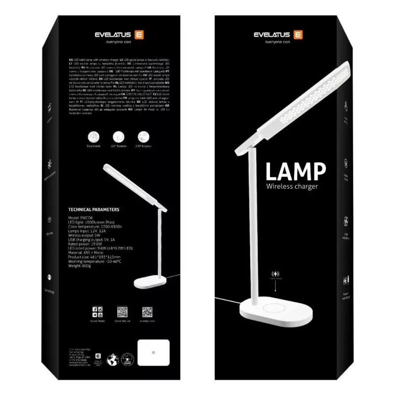 Evelatus Desk Lamp Wireless Charger EWC07 Black
