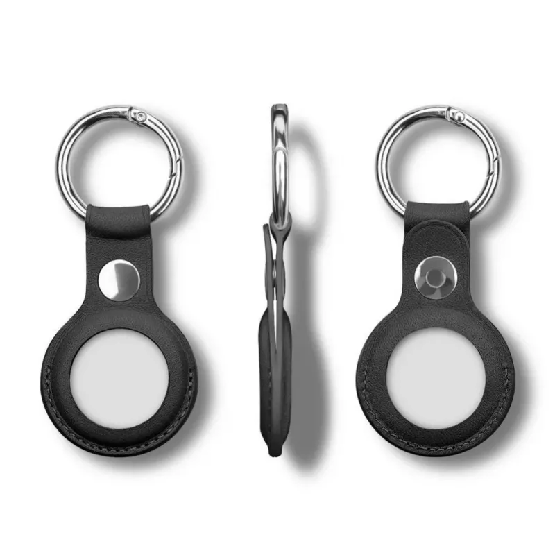 iLike AirTag PU Leather Key Ring Keychain Case Black